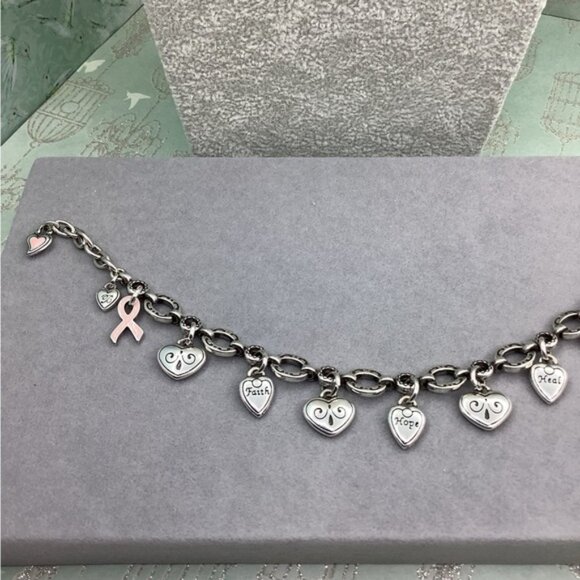 Vintage Brighton Silver and Pink Charm Bracelet Breast Cancer Awareness - Picture 5 of 5